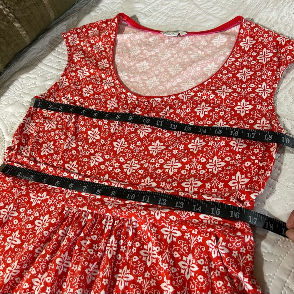 Boden Floral Red White Floral Geometric Dress Scoop Neck Cap Sleeve Pockets 14L - Picture 8 of 9